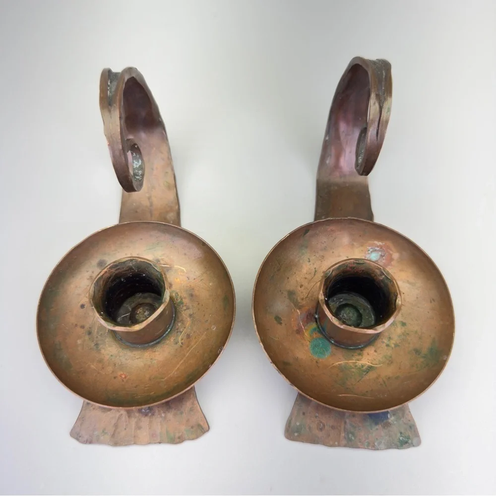 Vintage Erhard Glander Hand Hammered  Copper Candleholders